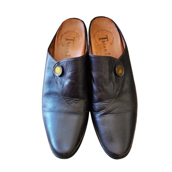 Think! Brown Leather Pointed Toe Artsy Aladdin Lagenlook Mule Clog Heels Sz. 40 - Picture 3 of 8